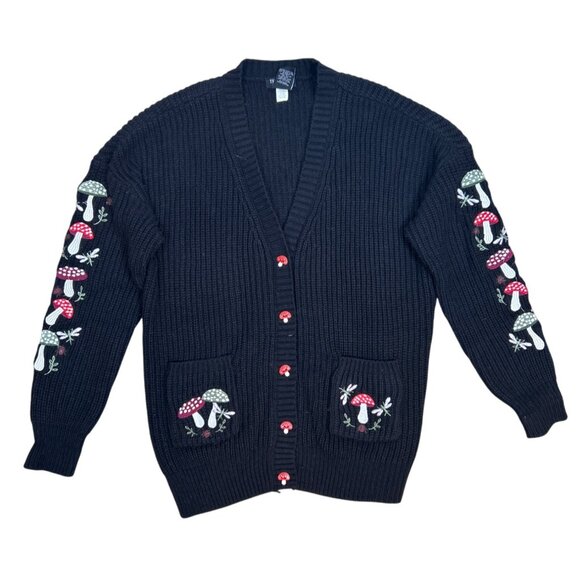 Hot Topic Thorn & Fable Cottagecore Black Cardigan Embroidered Mushrooms M - Picture 1 of 10